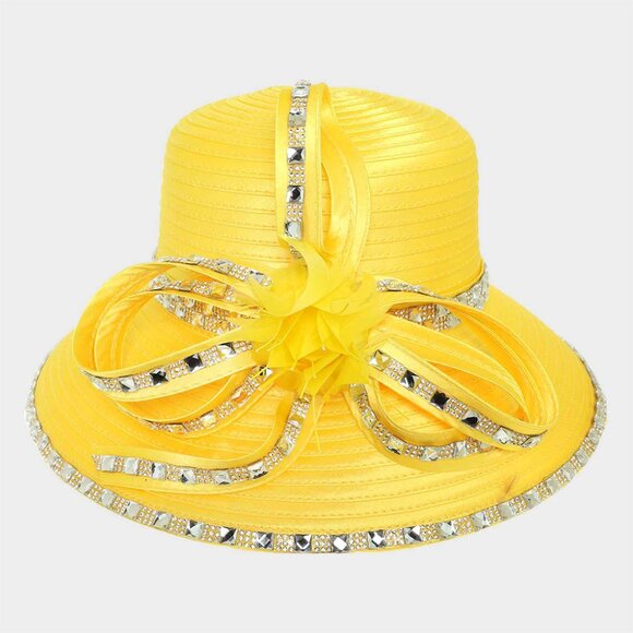 Elegant Dressy Hat Ribbon Rhinestone Accent Derby Church Brunch Tea - Picture 1 of 1